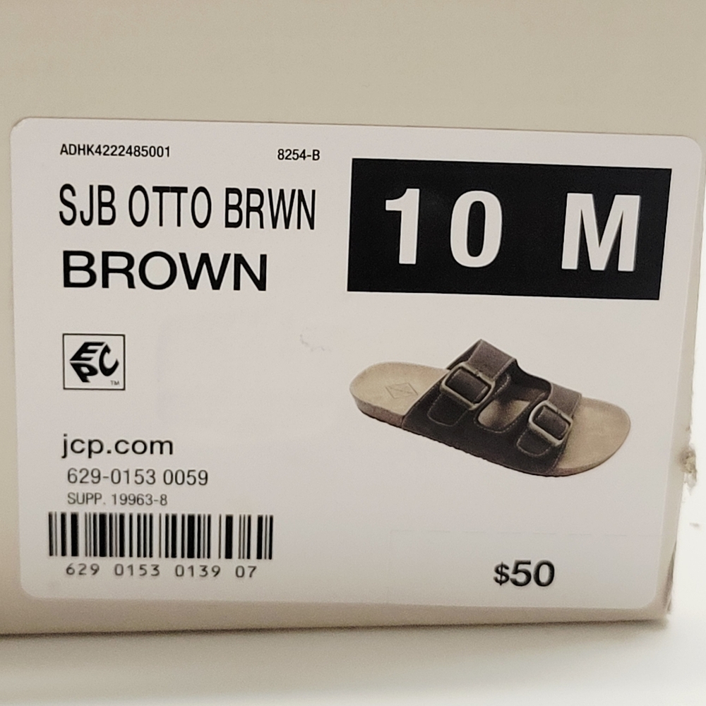 ST John's Bay Sandals Men's  Brown Footbed Slip on Flat Color brown Size 10 NWT - Picture 4 of 8